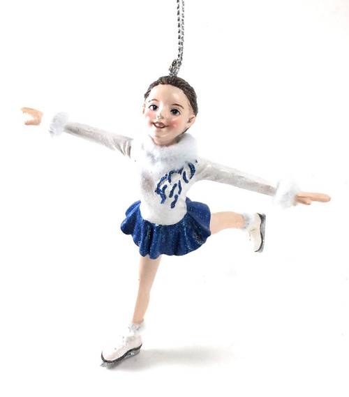 White Top Blue Skirt 5" Figure Skater Ornament Girl