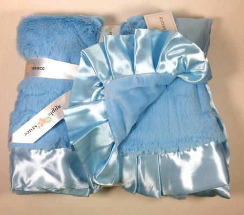 Blue Satin Trimmed Baby Blanket White By Applesauce ...
