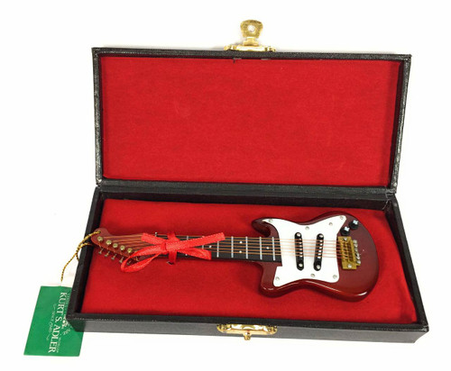 Burgundy & White Electric Guitar In Red Velvet Case Ornament