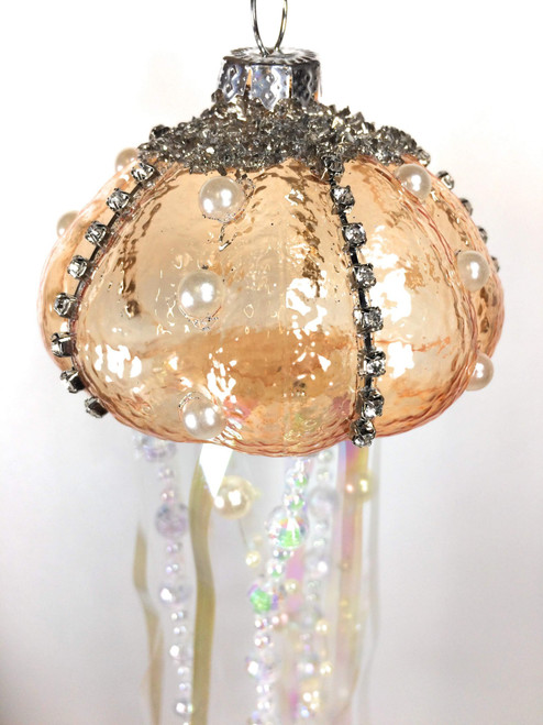 Peach Color Glass Jelly Fish & Beads Christmas Tree Ornament Kurt Adler