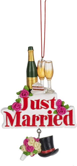 Just Married Red 5 inch Resin Christmas Ornament