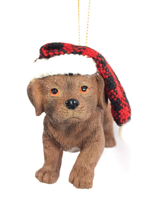 Chocolate Lab Puppy Resin Christmas Figurine Ornament