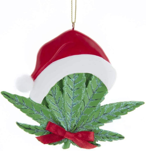 Kurt Adler 3.5 Inch Cannabis Leaf Christmas Ornament