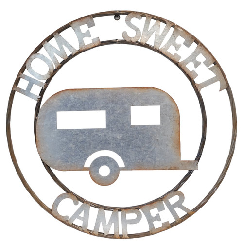 Home Sweet Camper Galvanized Metal Circle Sign Home Sweet Camper Galvanized Metal Circle Sign