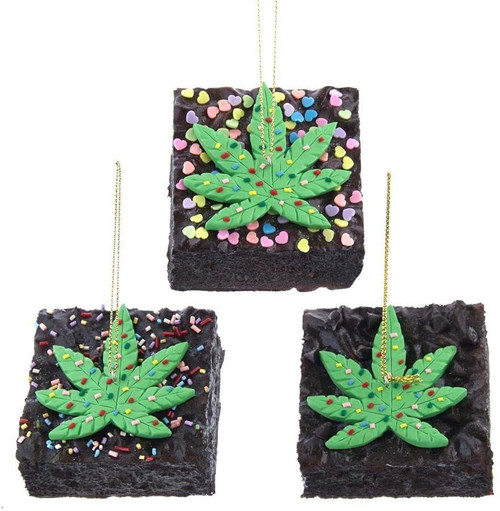 3 Piece Cannabis Brownie Set Christmas Ornaments Kurt Adler 2.5 Inch