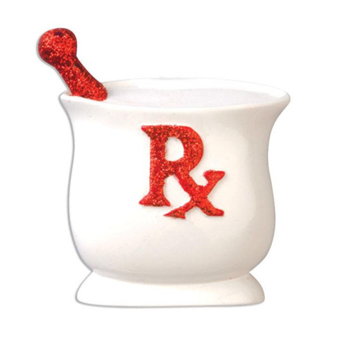 RED Pharmacist Mortar & Pestle RX Christmas Ornament