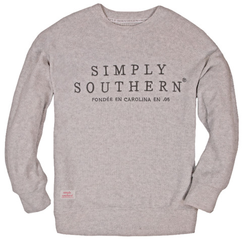 Gray Embroidered Simply Southern Long Sleeve Terry Top