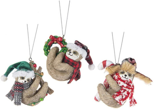 Tis The Season Sloths Ornaments 3pc Set Resin