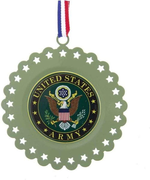 Kurt Adler 3.5 Inch Round Green Army Metal Christmas Ornament