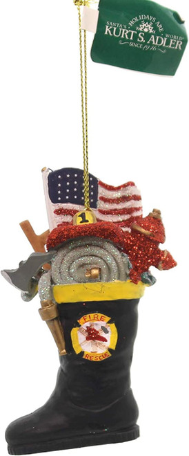 Kurt Adler 3.75 Inch Fireman Boot With Flag & Hat Christmas Ornament