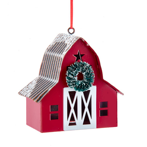 Kurt Adler 3.75 Inch Red Metal Barn Christmas Ornament
