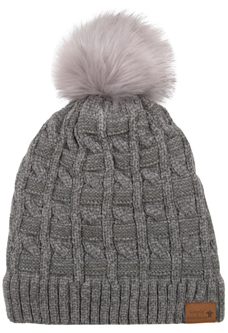 Simply Southern Dark Gray Sherpa Chenille Beanie With Pom Pom