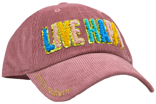 Live Happy Corduroy Letter Baseball Hat by Simply Southern