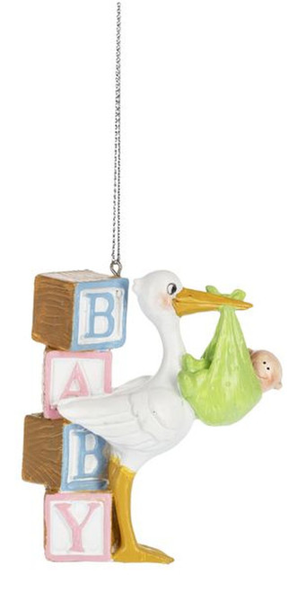 Ganz Stork Holding Baby Christmas Ornament