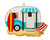 Beach Camper With Surfboard & Chair Christmas Ornament