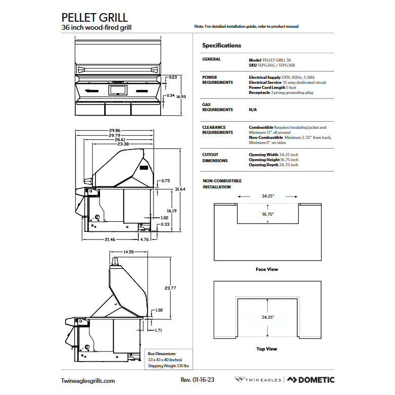 Twin Eagles Wood   Pellet Grill Specifications