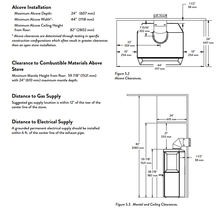 Jotul GF 520 DV Gas Stove clearances
