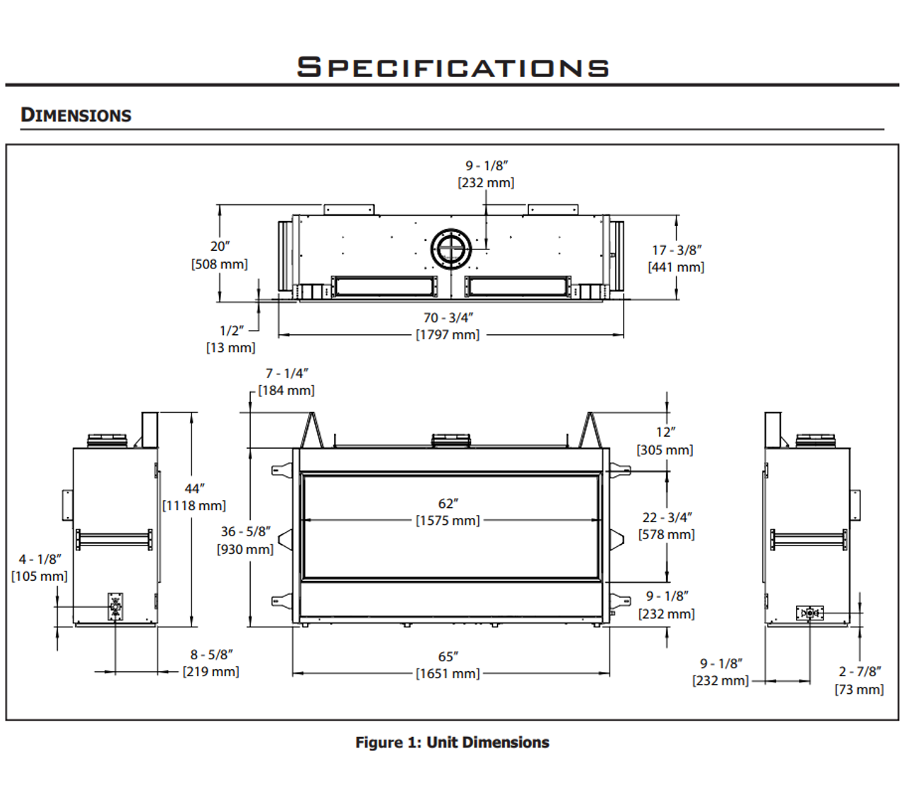 Enviro C60 Tall Linear Gas Fireplace unit Dimensions