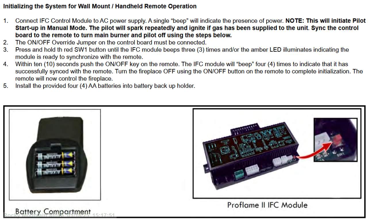Regency ProFlame 911-324 Remote sync instructions