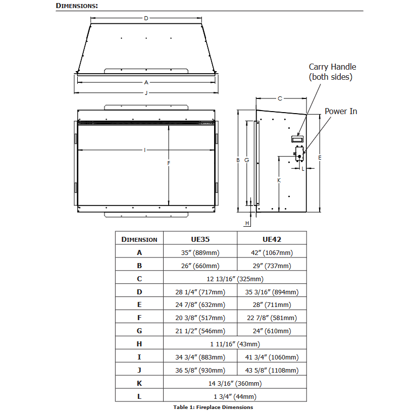 Uptown UE35 And UE42 Electric Fireplaces