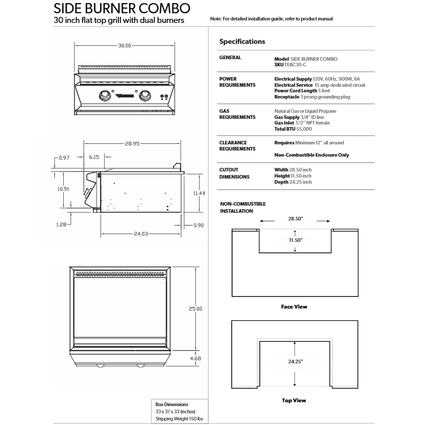 Twin Eagles - 30" Side Burner Combo