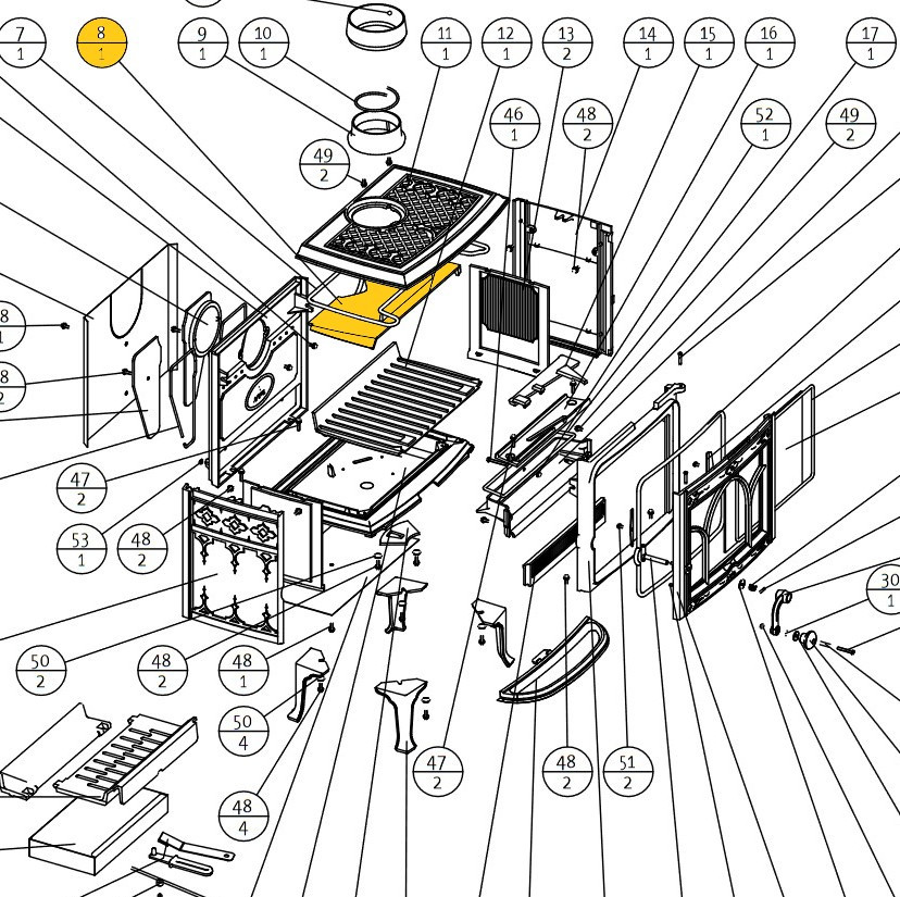 Jotul F100 QT Wood Stove - Cast Iron Baffle 10411512