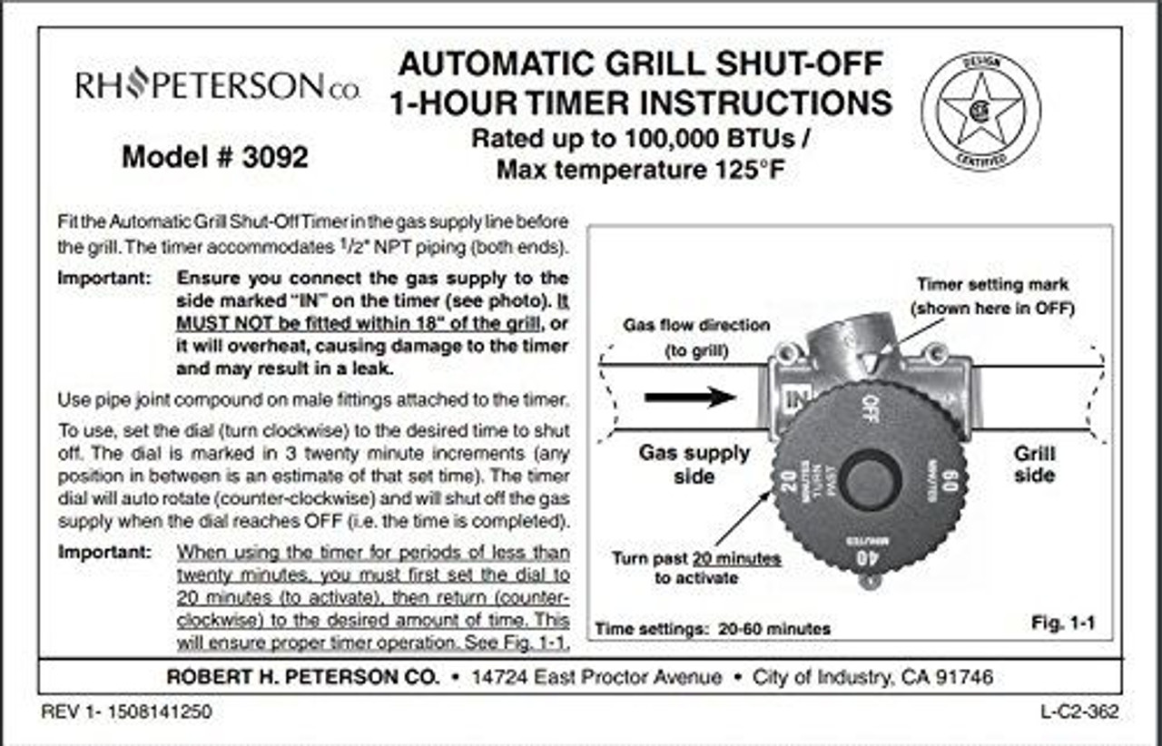 Gas Line Automatic Shut Off Timer 3 Hour