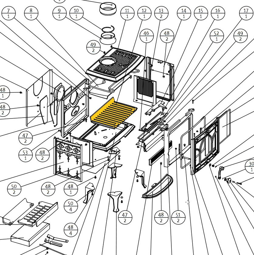 Jotul F 100 QT Wood Stove - Inner Bottom Plate (10415312)