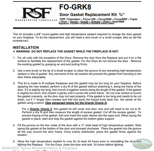 RSF FO-GRK8 Door Gasket Kit 