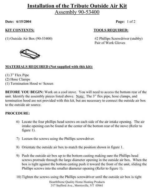 HearthStone Tribute Outside Air Adapter (90-53400)