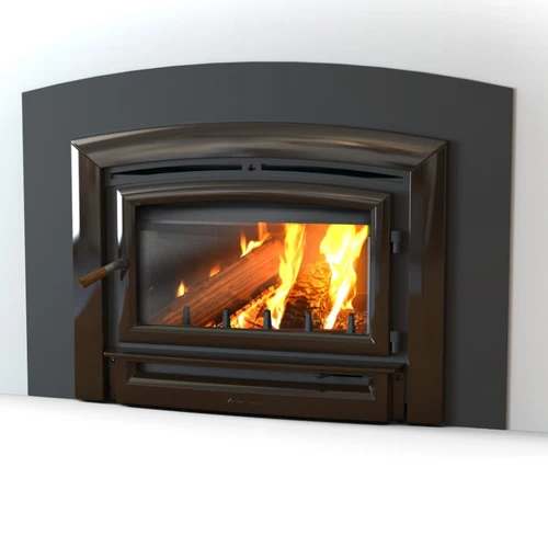 Hearthstone GMi90 Large Wood Burning Insert with Brown Enamel front and 50" x 34.5" Black Faceplate