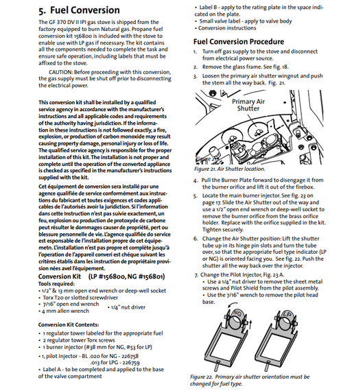 Jotul GF 370 LP to NG Conversion Kit