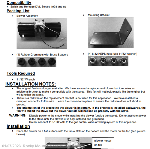 Salish / Heritage / DVL FS Blower Kit 250-00540