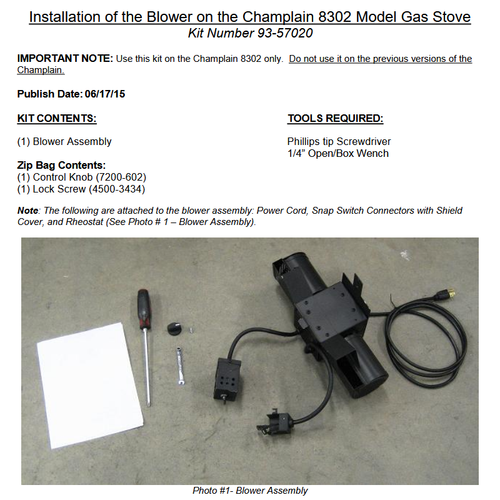 HearthStone 93-57020 Blower Kit