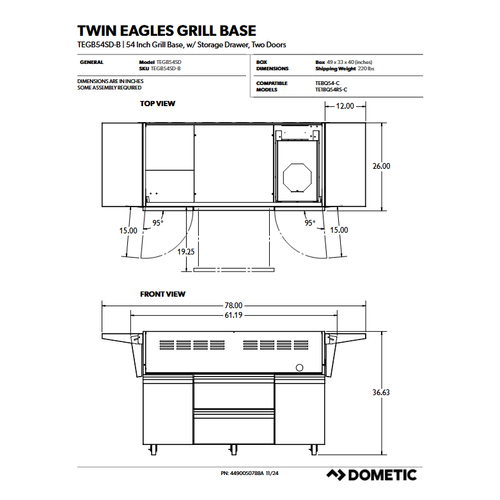 TEGB54SD-B    54” Gas Grill Cart with Shelves