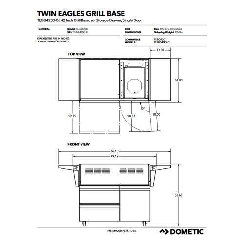 TEGB42SD-B    42” Gas Grill Cart with Shelves