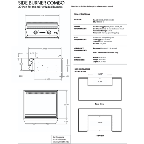 Twin Eagles - 30" Side Burner Combo