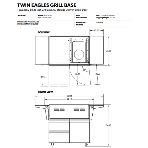 Twin Eagles 36" Grill Cart w/Shelves    (Grill Head Sold Separately)