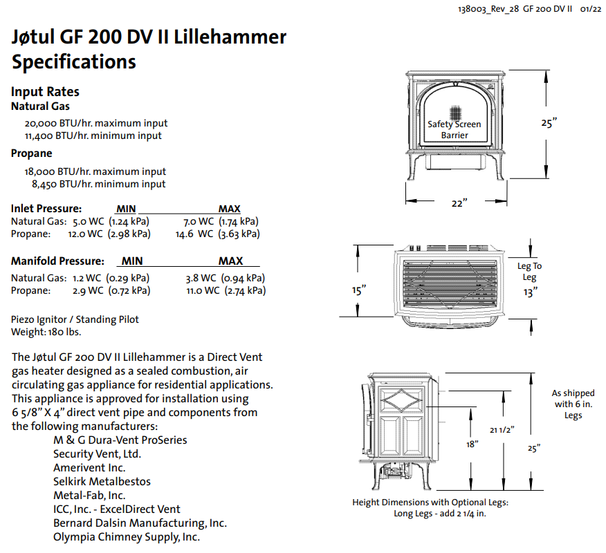 Jotul GF 200 DVII Lillehammer Gas Stove - Rocky Mountain Stove u0026 Fireplace