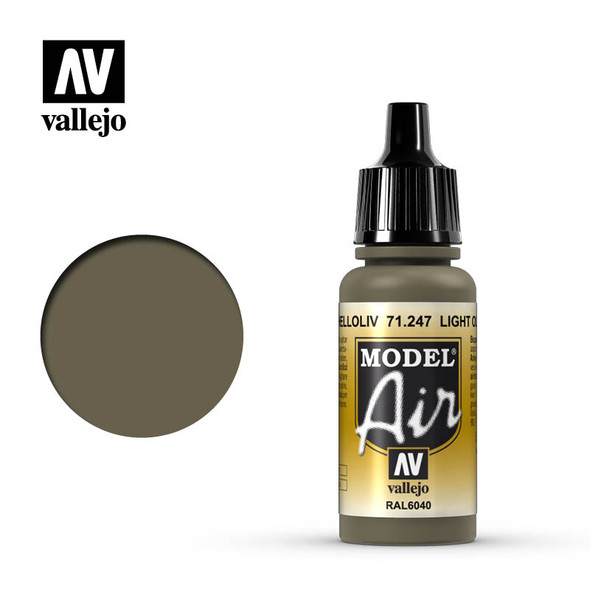 VLJ71247 - Vallejo - Model Air: Light Olive - 17mL Bottle - Acrylic / W ater Based - Flat