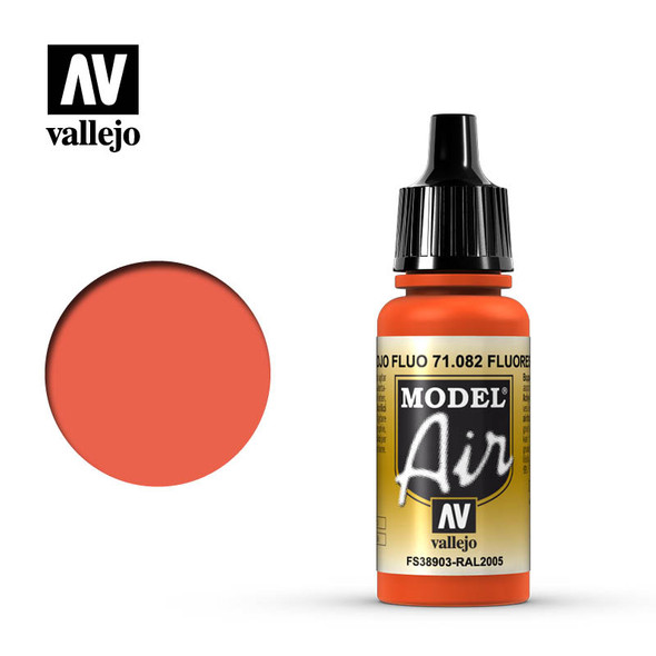 VLJ71082 - Vallejo - Model Air: Fluorescent Red - 17mL Bottle - Acrylic  / Water Based - Flat - FS 28915