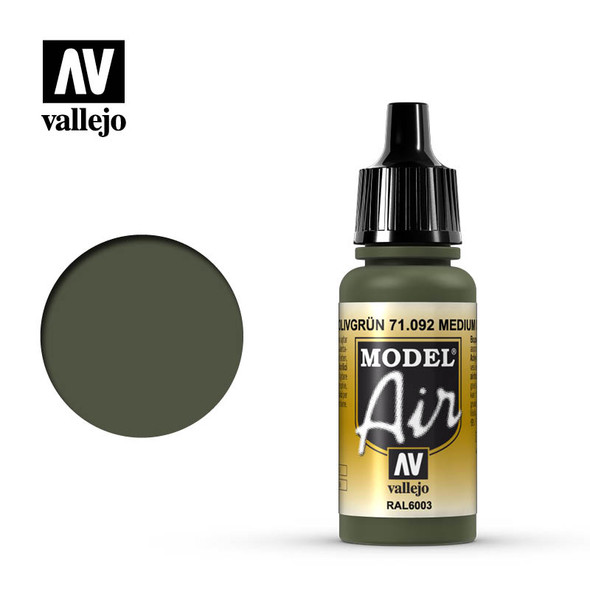 VLJ71092 - Vallejo - Model Air: Medium Olive - 17mL Bottle - Acrylic /  Water Based - Flat - FS 34102