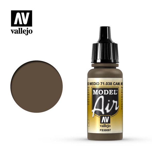 VLJ71038 - Vallejo - Model Air: Camouflage Medium Brown - 17mL Bottle -  Acrylic / Water Based - Flat - FS 30097