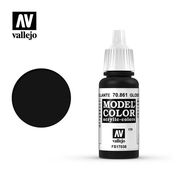 VLJ70861 - Vallejo - Model Colour: Gloss Black - 17mL Bottle - Acrylic  / Water Based - Flat - FS 17038