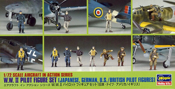 Hasegawa 1/72 WWII Pilot Figure Set Japanese; German; US & British