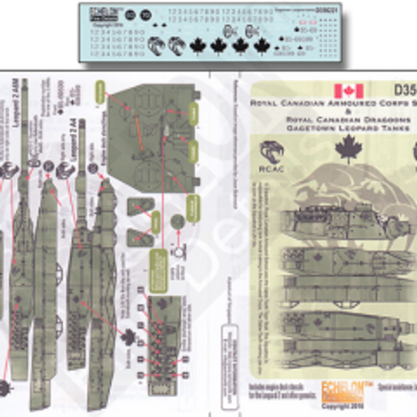 EFDD356221 - Echelon Fine Details 1/35 Royal Canadian Armoured Corps Schools & Royal Canadian Dragoons Gagetown Leopard Tanks Decals