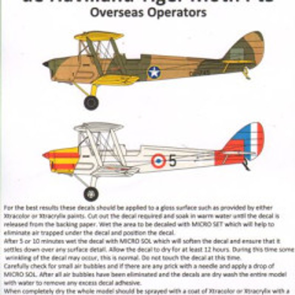 EXDX72205 - ExtraDecal 1/72 De Havilland Tiger Moth Part 3 Overseas Operators Decal Sheet