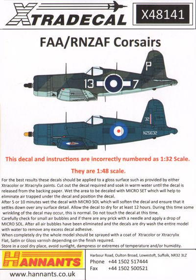 EXD48141 - ExtraDecal 1/48 FAA/RNZAF Corsairs