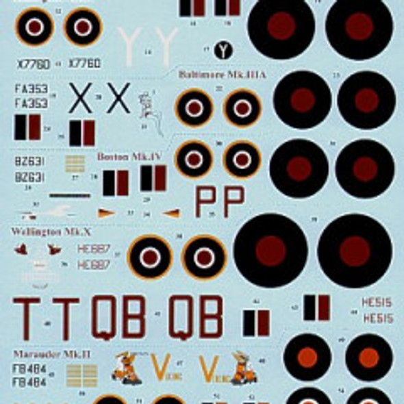 EXDX72104 - ExtraDecal 1/72 Mediterranean Twins, Beaufighter, Baltimore, Boston, Marauder, Wellington Mk X  Decal Sheet