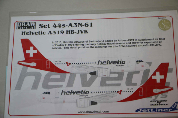 DRW44S-A3N-61 - Draw Decals 1/144 A319 Helvetic (HB-JVK) Airline decals